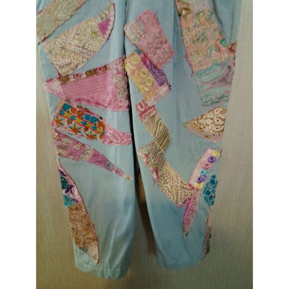 Momo New York Womens Boho Patchwork Jogger Pants Elastic Waist Pockets Size L - Picture 4 of 16